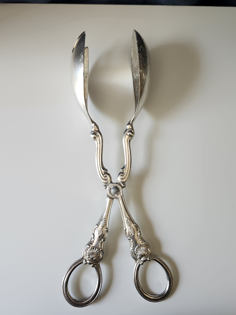 Vintage Sheffield Silverplate Salad Tongs Scissor Style Serving Ornate England